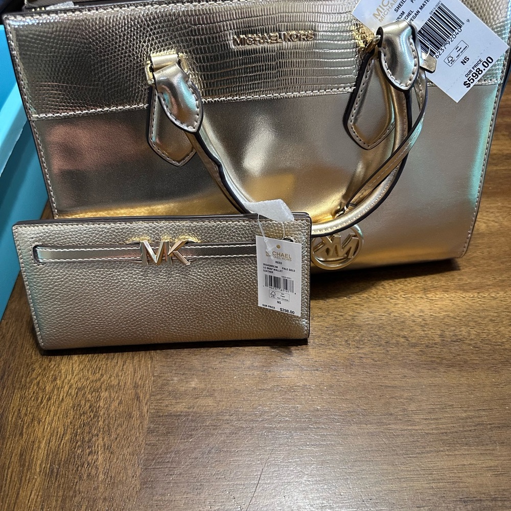 Michael Kors Gold Satchel and Wallet Set